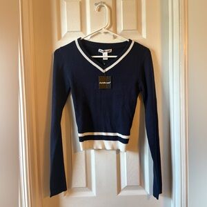 Charlotte Russe Navy Sweater with White Accents